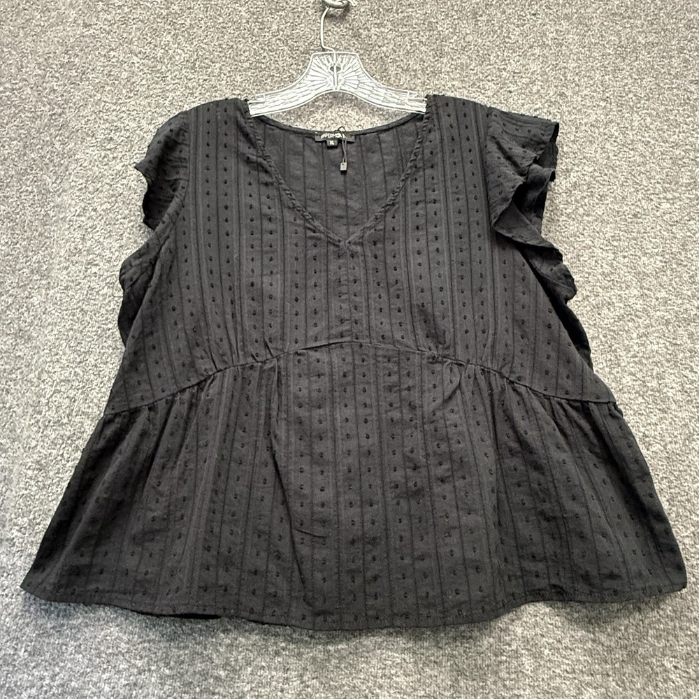 Black Babydoll Peplum Top Size XL Cotton Flutter Sleeve Dark Cottagecore NWOT